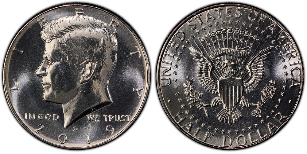 2019-P Kennedy Half Dollar obverse and reverse showing JFK portrait and Presidential Seal